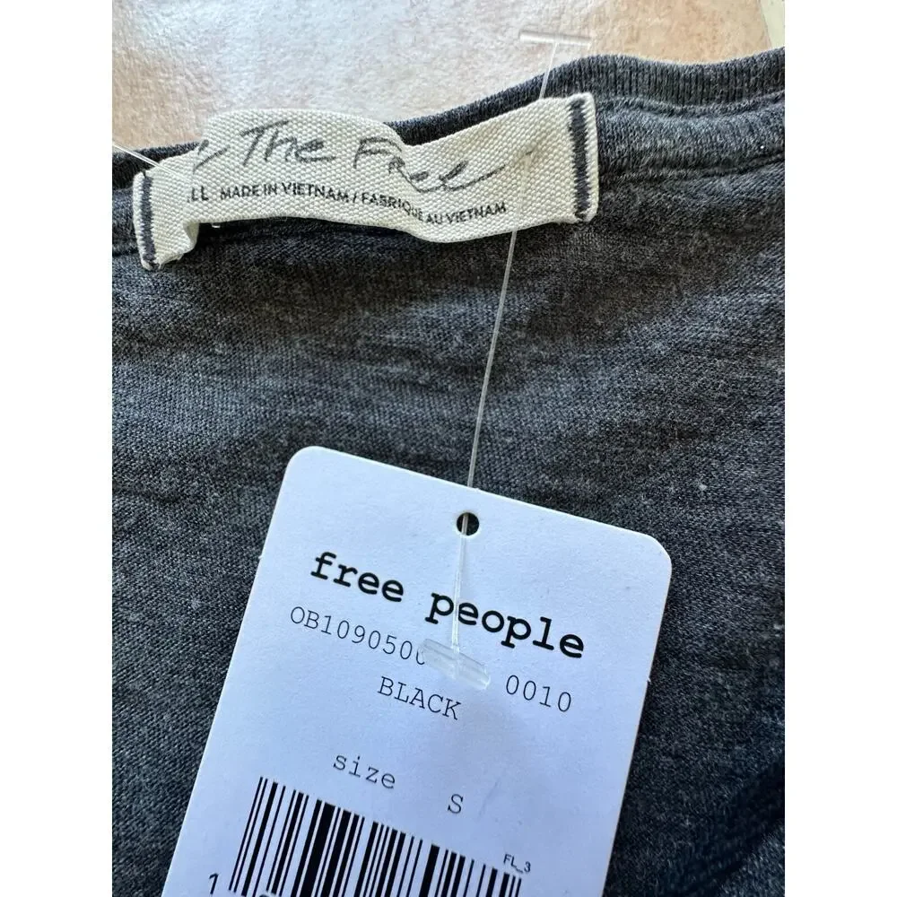 Free People We the Free Kaylen V Neck Short Sleeve‎ T-Shirt Black size: S -NEW!